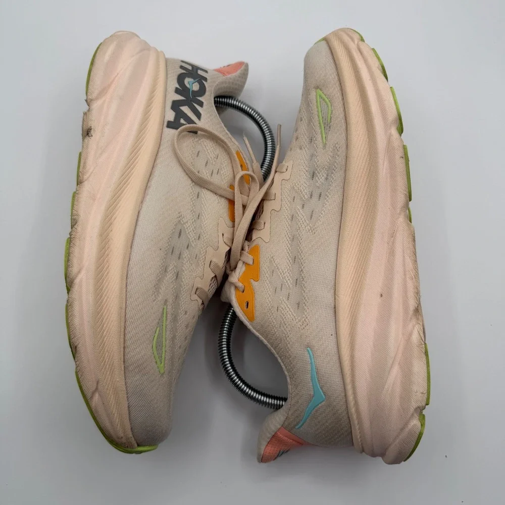 Hoka One One Clifton 9 Wide Running Shoes Womens 9D Eggnog Passion Fruit 1132211